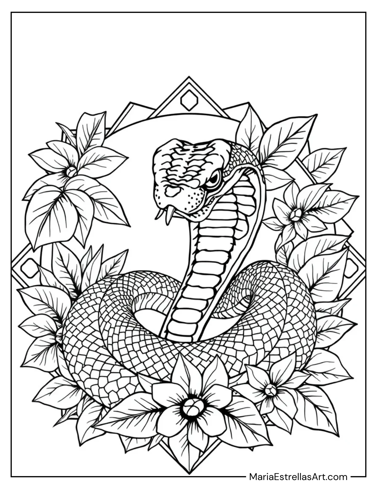 Mystical Cobra With Hypnotic Eyes Coloring Page