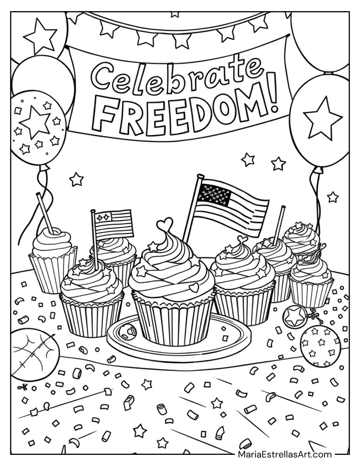 Patriotic Cupcakes and Treats Coloring Page