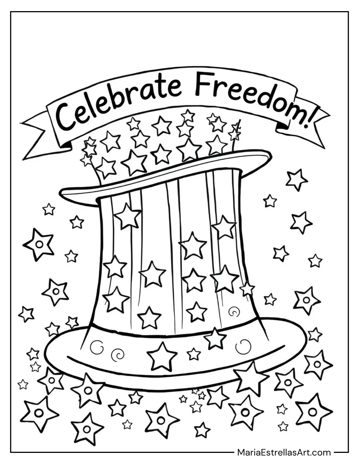 Patriotic Hat and Star Confetti Coloring Sheet