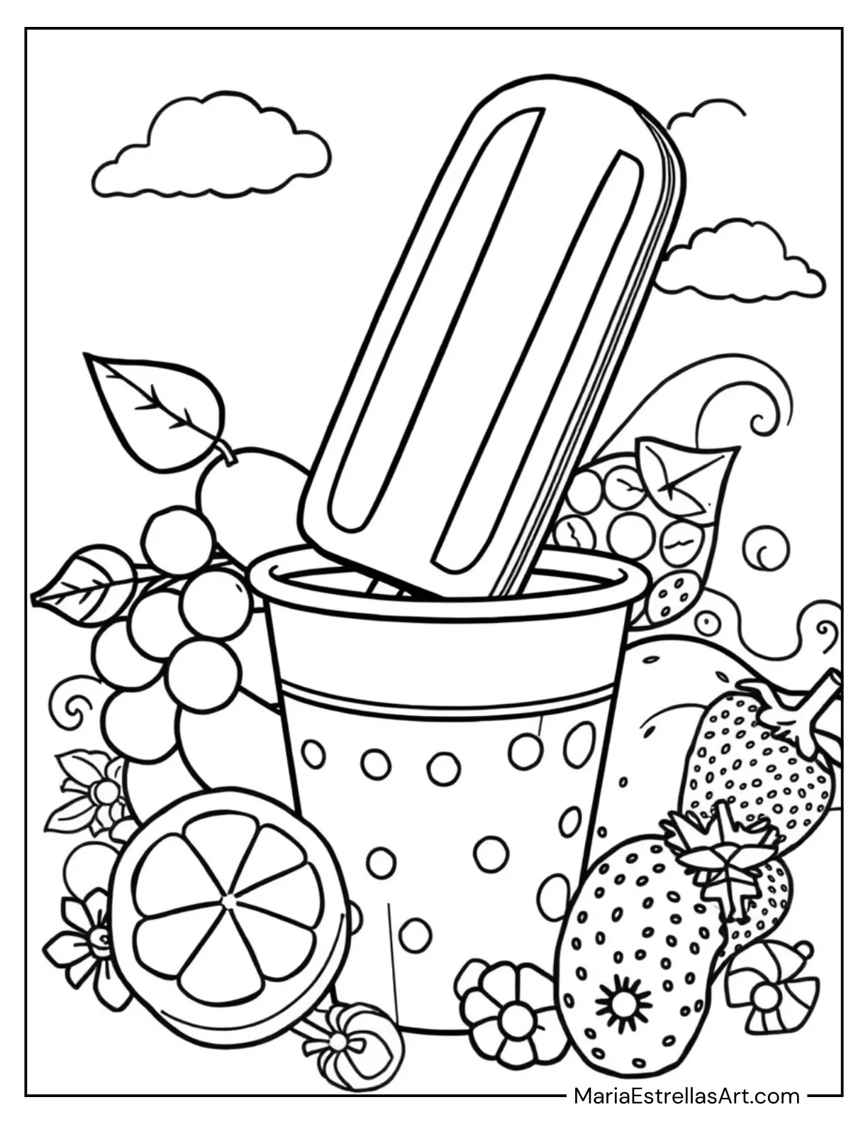 Popsicle Sticking Out of a Cup with Fruits