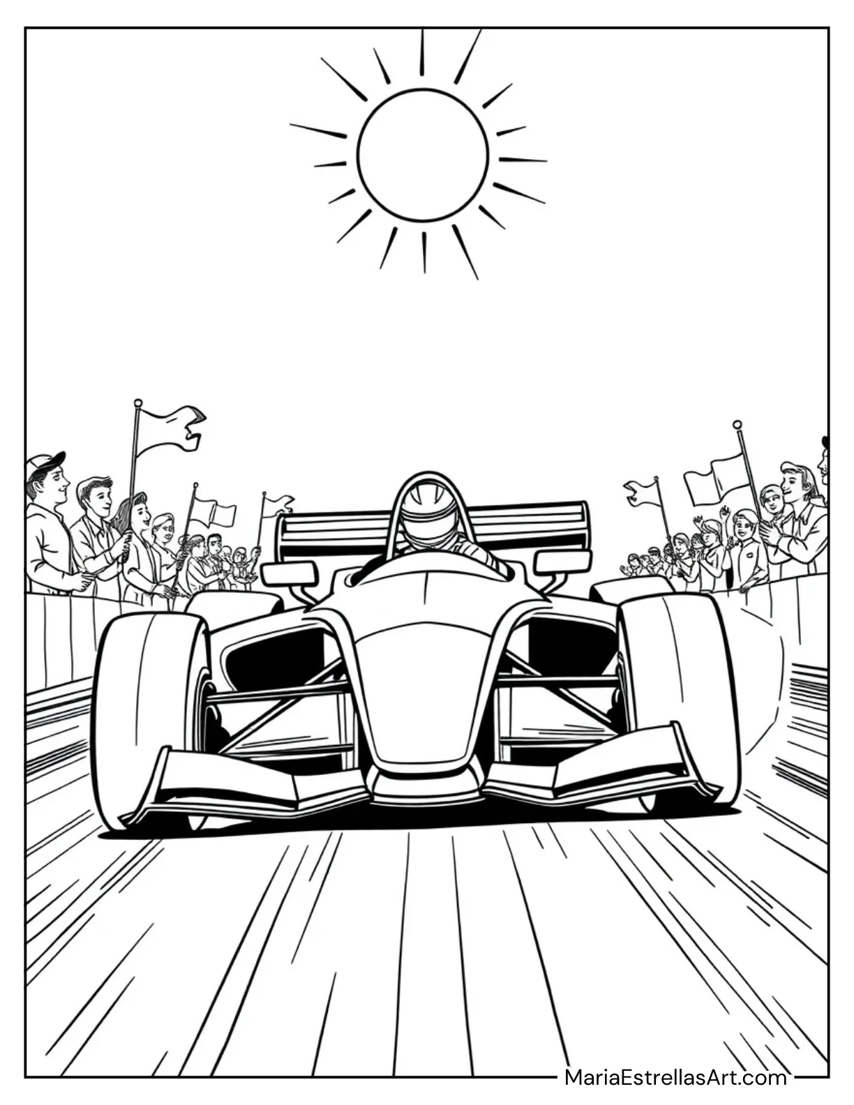 Race Car and Driver Ready for Action Coloring Page