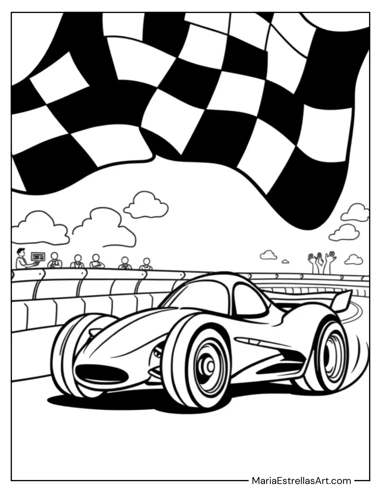 Race Car with Checkered Flag Background for Kids to Color