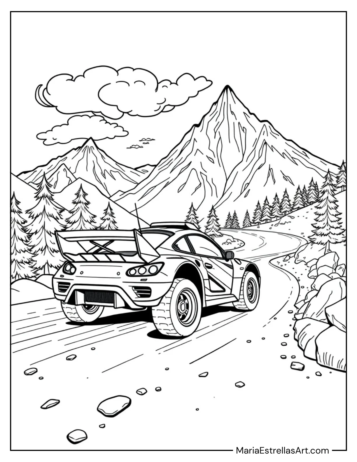 Rally Race Car with a Mountain Background