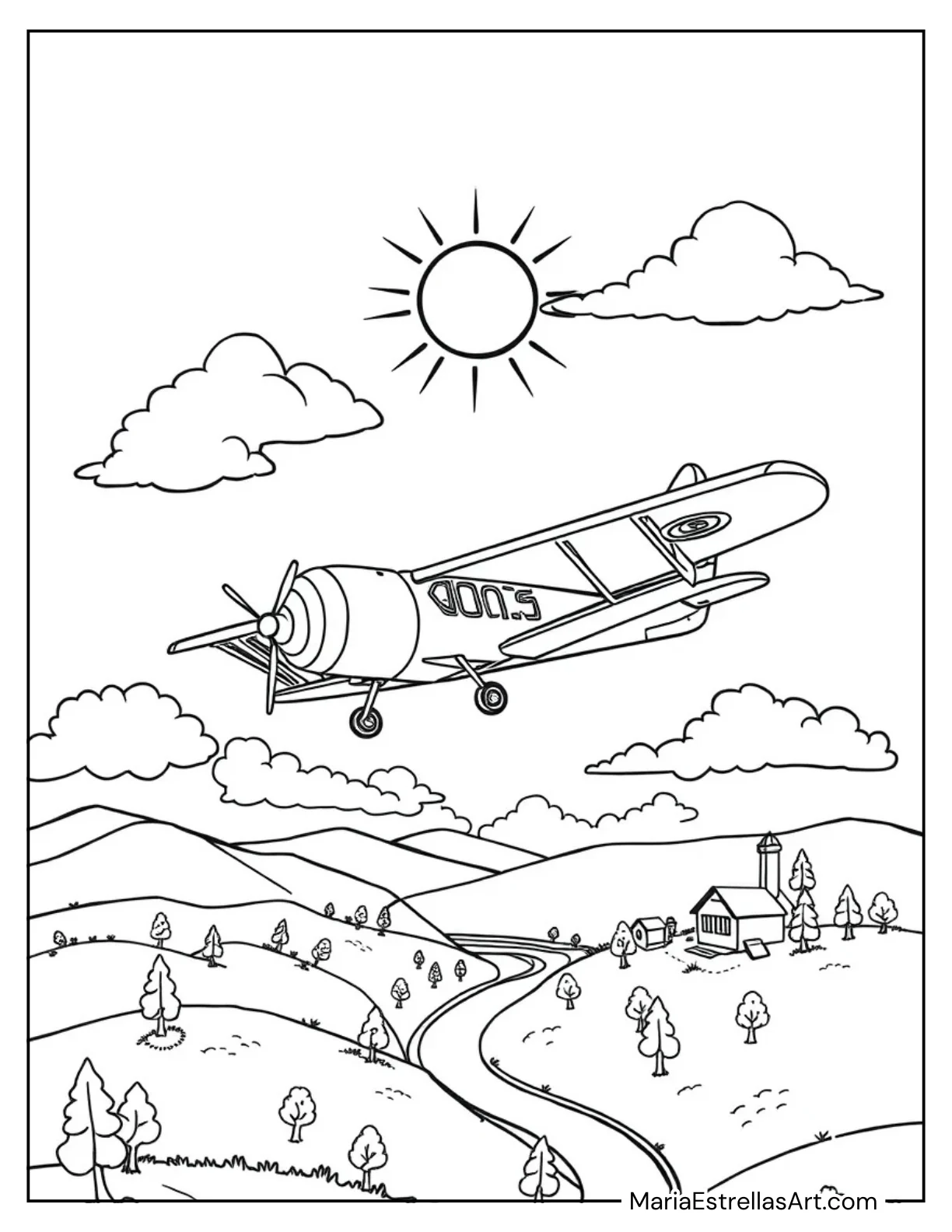 Retro 1920s Airplane to Color for Kids