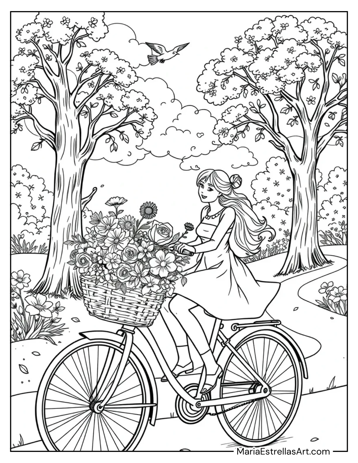 Romantic Bicycle Ride With a Basket Full of Flowers