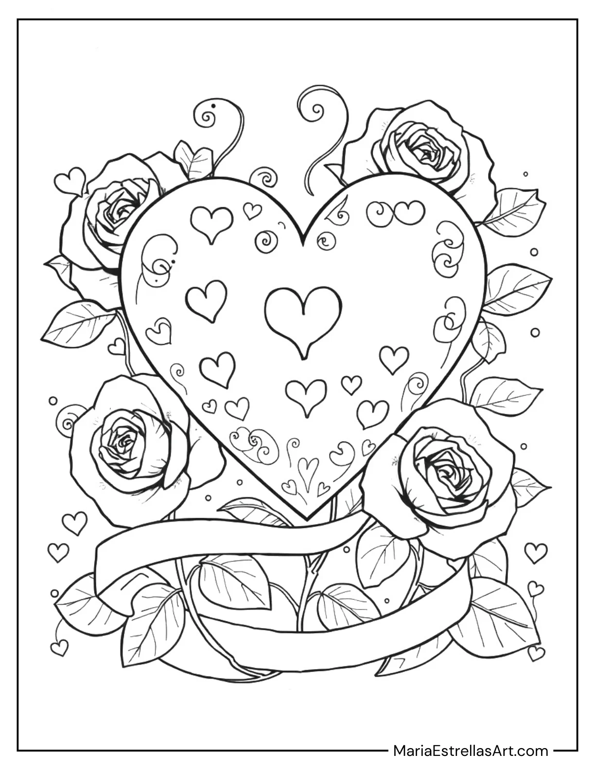 Romantic Hearts and Roses to Color for Kids