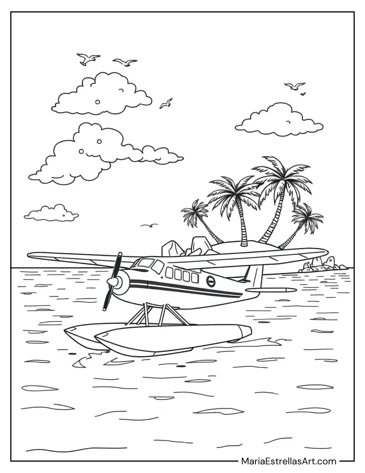 Seaplane Floating on Water Coloring Sheet