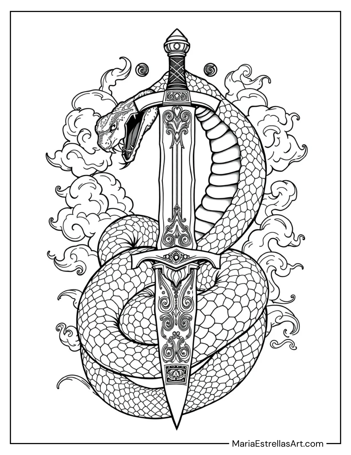 Serpent Twisting Around a Sword to Color for Kids