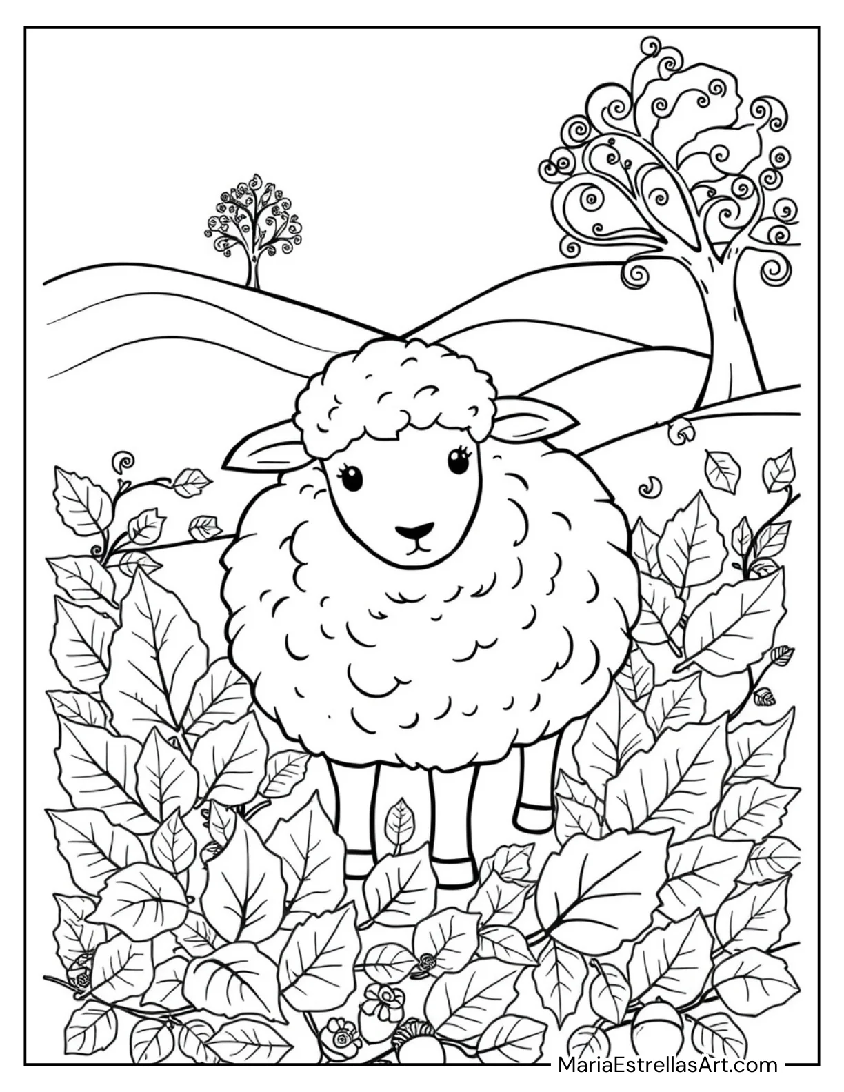 Sheep Surrounded by Autumn Leaves