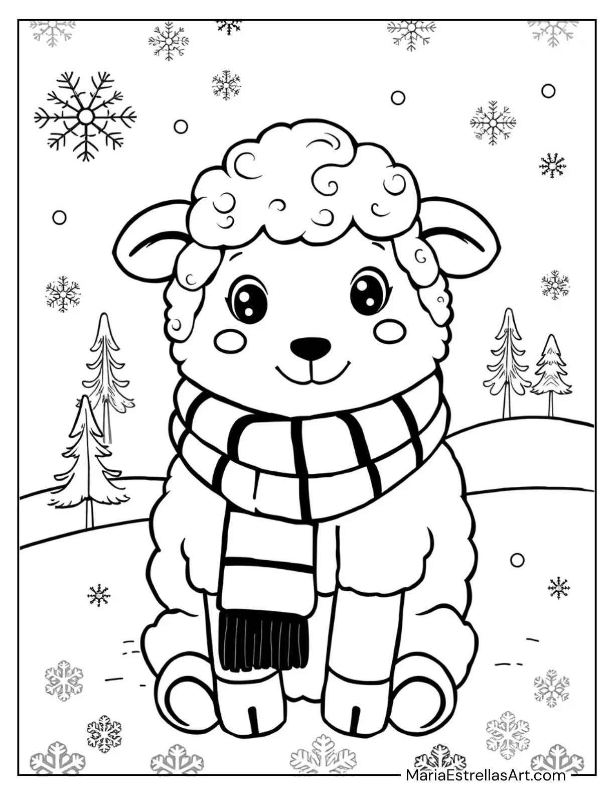 Sheep in a Cozy Winter Scarf Coloring Sheet