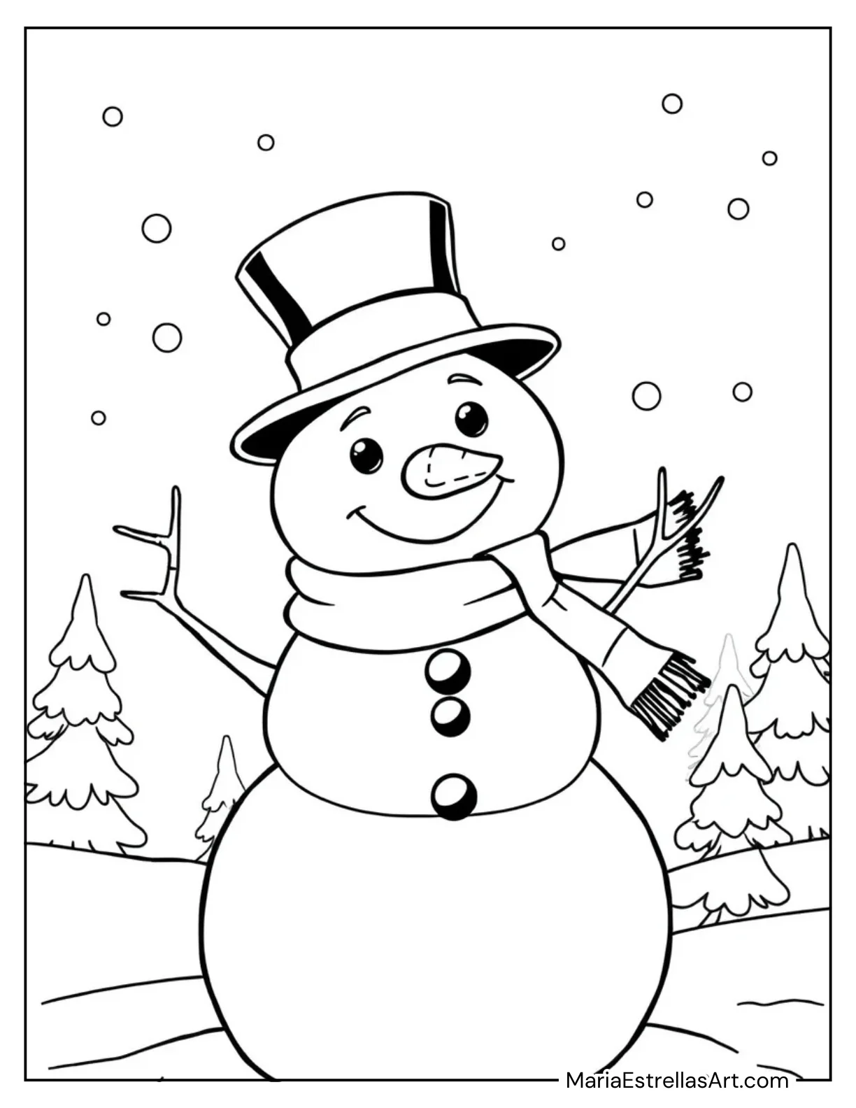 Simple Snowman With a Hat and Scarf