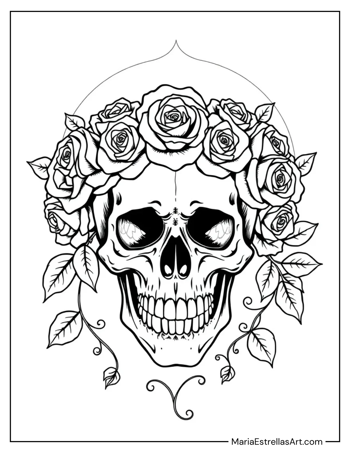 Skull With a Crown of Roses to Color for Kids