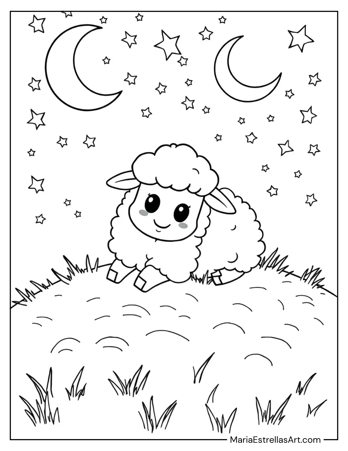 Sleepy Sheep Dreaming of Stars for Kids to Color