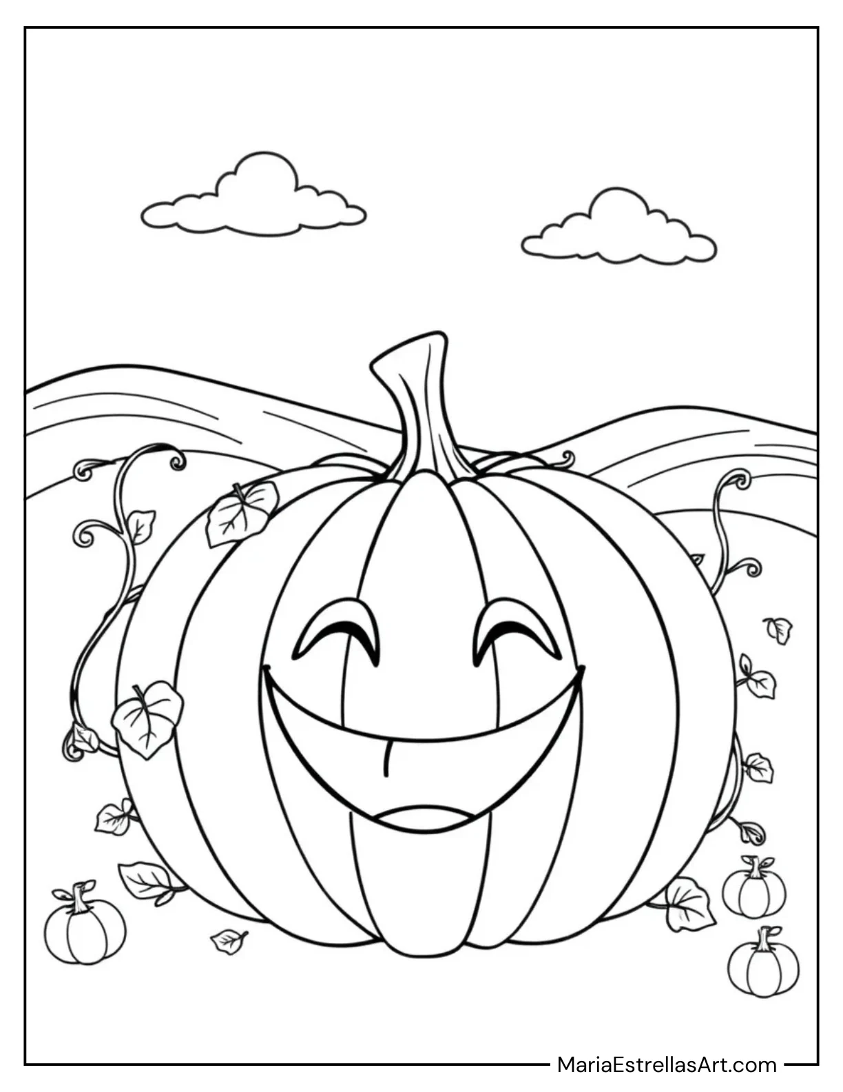 Smiling Pumpkin With a Simple Vine