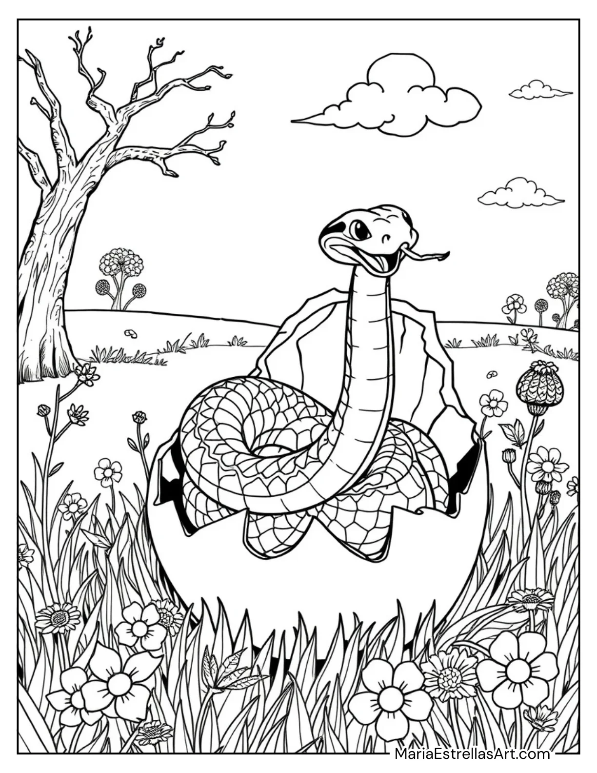 Snake Emerging From a Cracked Egg Coloring Page