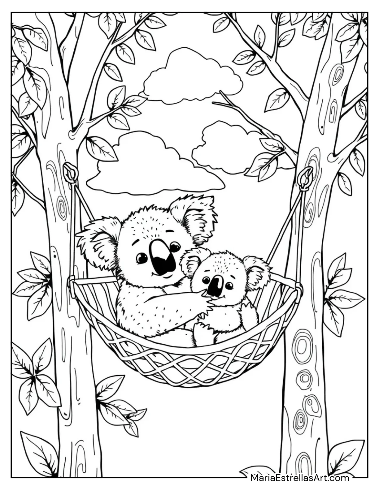 Snuggly Koalas Sharing a Tiny Hammock