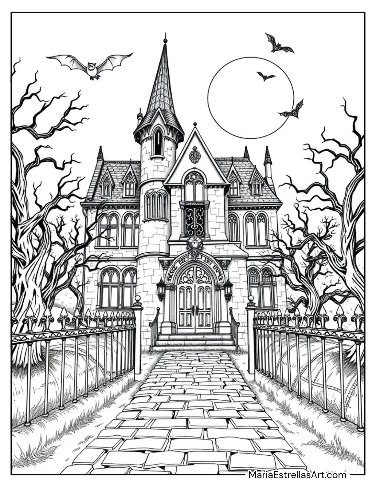 Spooky Gothic Mansion to Color for Kids