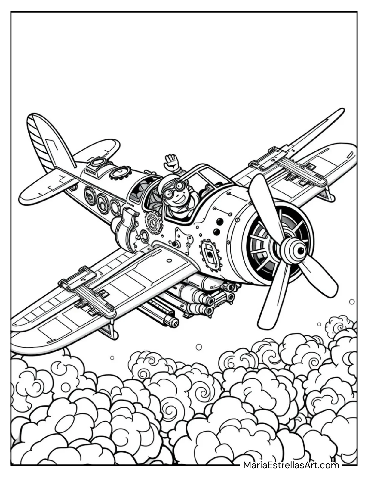 Steampunk-Style Airplane to Color for Kids