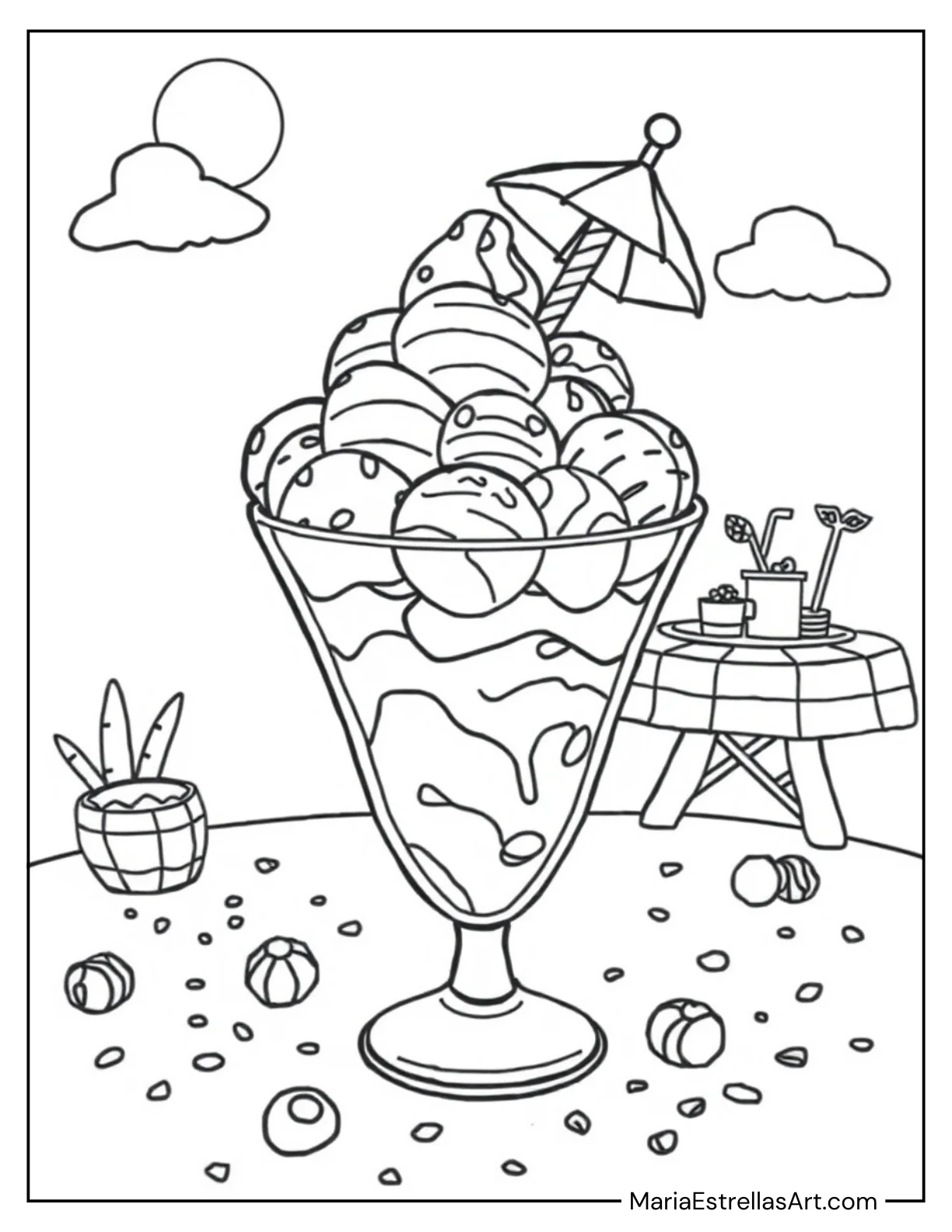 Sundae with a Mini Umbrella and Straw