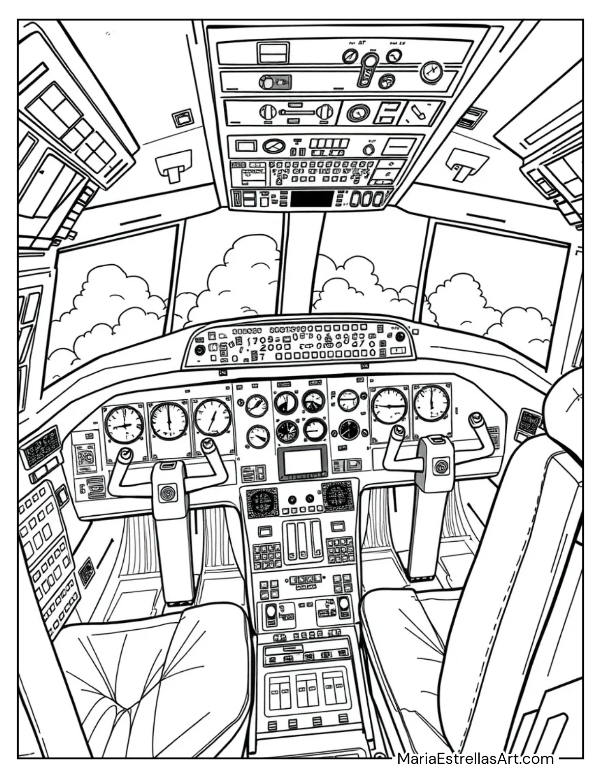 Super Detailed Airplane Cockpit to Color for Kids