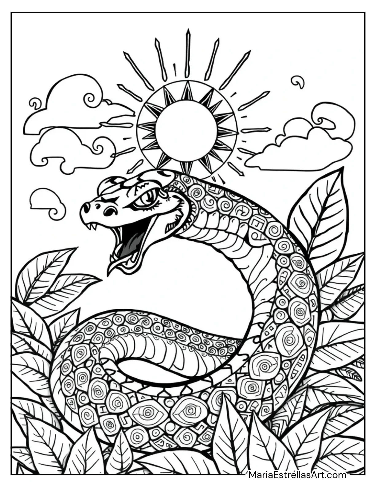 Tribal Serpent With Ancient Symbols to Color for Kids