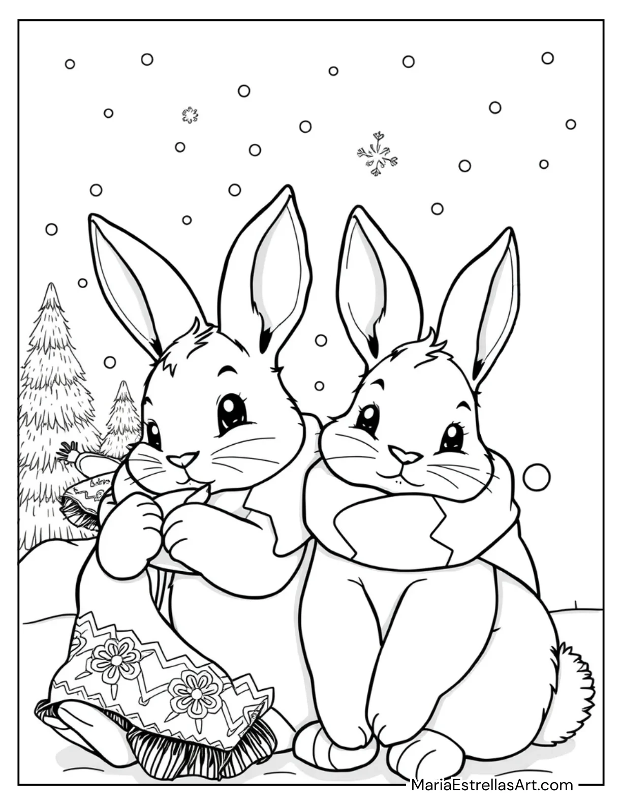 Two Bunnies Wrapped in a Giant Scarf