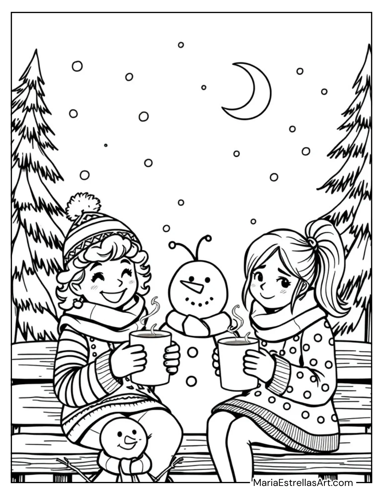 Two Friends Sharing Hot Cocoa on a Chilly Evening