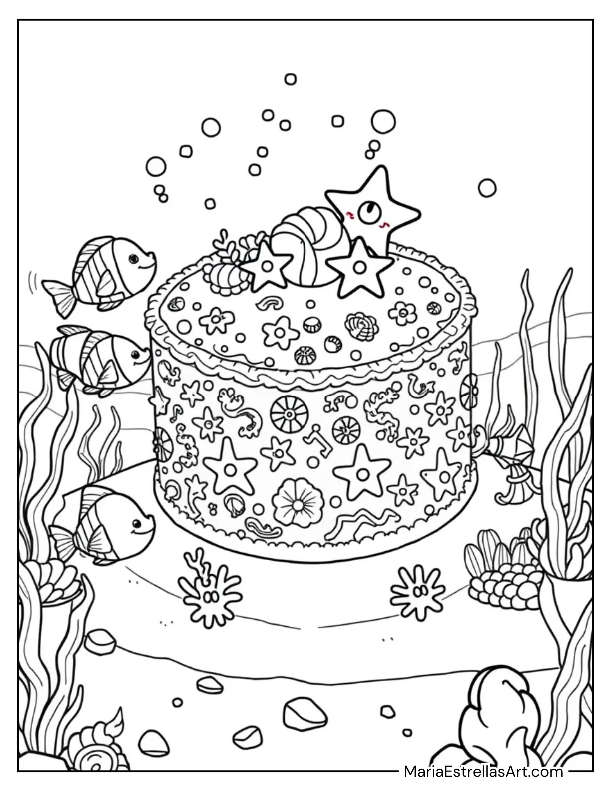 Under the Sea Cake with Cute Fish and Shells