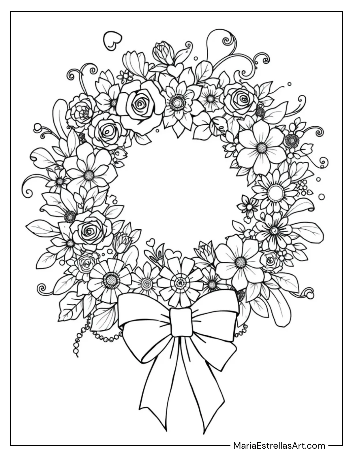 Valentine’s Day Wreath to Color for Kids